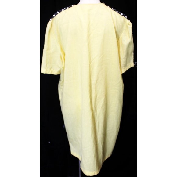 VTG 80s Handmade Yellow Dress Mid Length Button Down Polka Dot Ribbon Trim Bow - Picture 2 of 11
